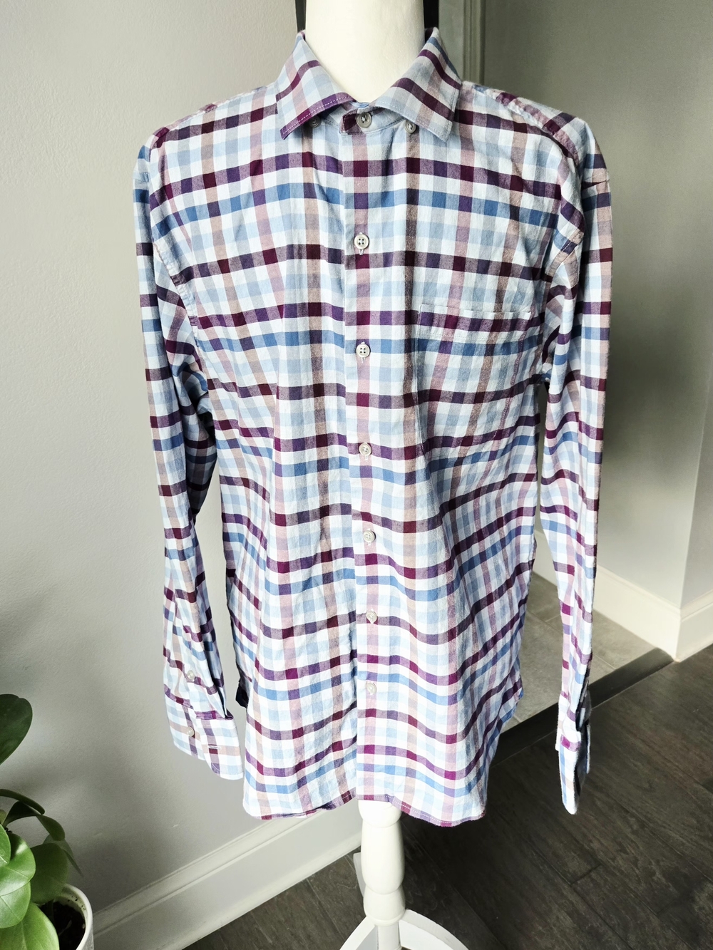 Tommy Bahama Men’s Rancho Via Check Plaid Stretch Shirt Size M Medium LT Sky
